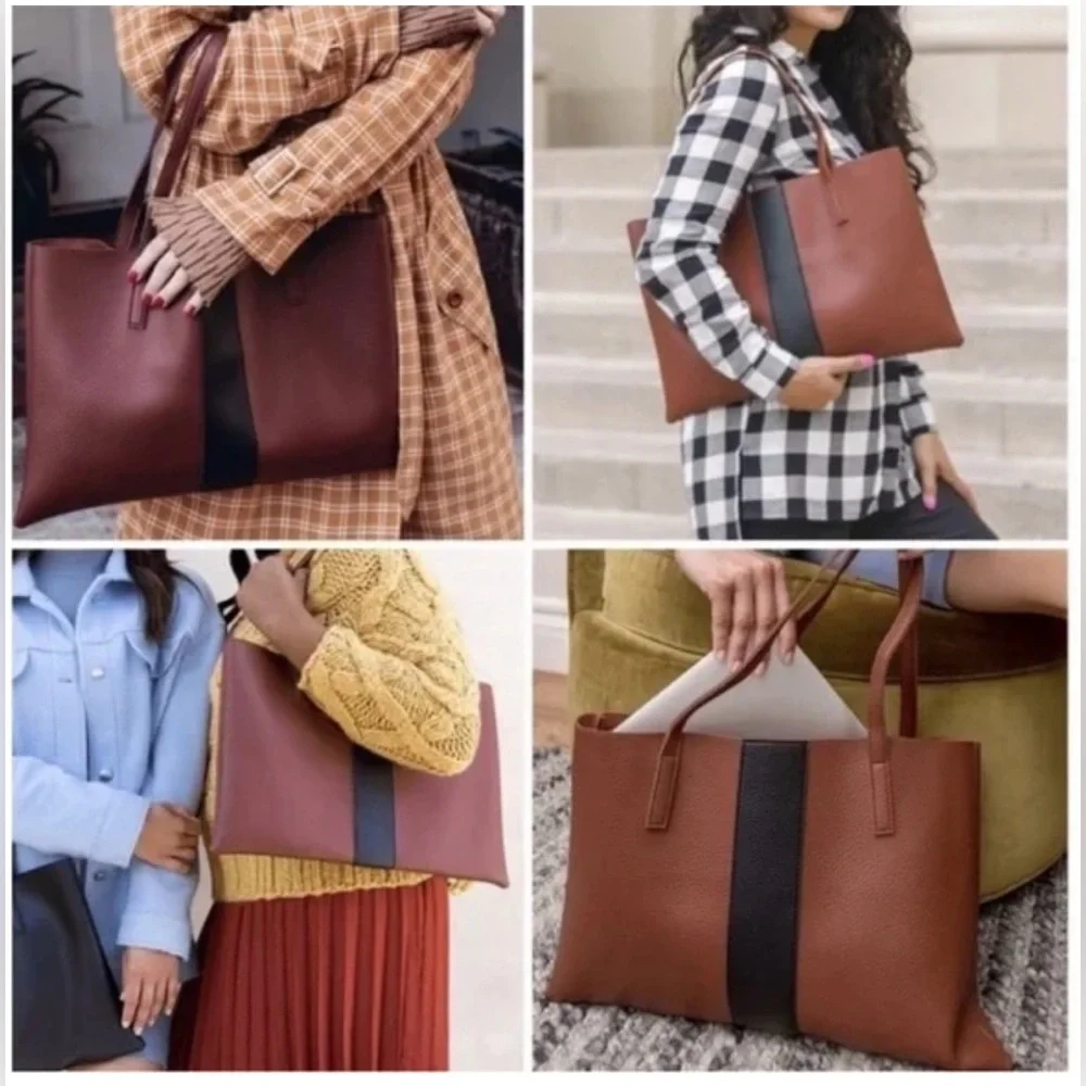 Vince Camuto Luck Tote - Brown + Black Minimalist Laptop Tote